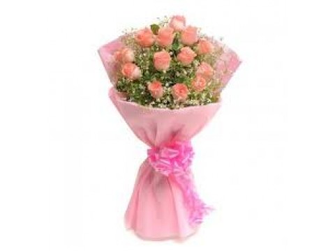 Pink Rose Hand Bunch with paper packing